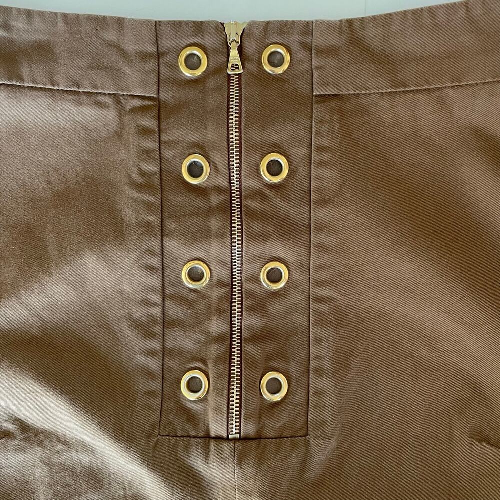Prada Brown Midi Skirt Gold Grommet Zip Italy Size 46 Minimalist Luxury Classic - Picture 14 of 14